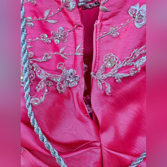 Watermelon Pink Embellished Strapless Gown - Picture 14 of 16